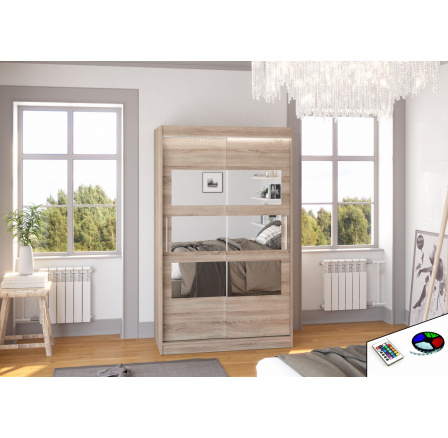 Šatní skříň s posuvnými dveřmi, zrcadlem a LED osvětlením KOLORADO 120 Truffle+Truffle