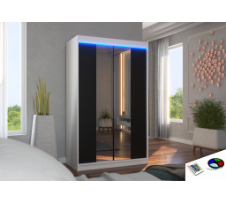 Posuvná skříň se zrcadlem a LED osvětlením MARVIN 120 Bílá+Černá