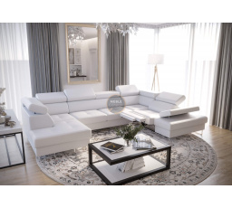 Rohová sedací souprava GALAXY MAX II , relax s funkcí spaní 215x350x170 - Eko kůže bílá, pravá