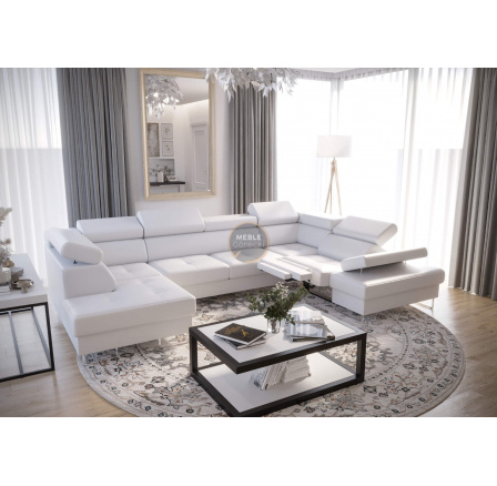 Rohová sedací souprava GALAXY MAX II , relax s funkcí spaní 215x350x170 - Eko kůže bílá, pravá