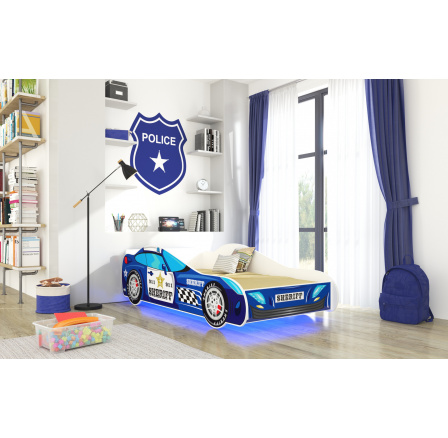 Postel s matrací a LED osvětlením SHERIFF 140x70 Modrá Postel s matrací a LED osvětlením SHERIFF 140x70 Modrá