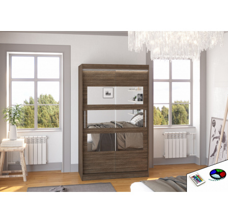 Posuvná skříň se zrcadlem a LED osvětlením KOLORADO 120 Choco+Choco