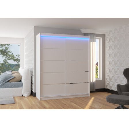 Šatní skříň s posuvnými dveřmi a LED osvětlením SPECTRA 180 Bílá+Bílá