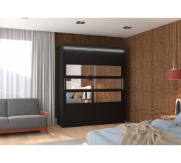 Posuvná skříň se zrcadlem a LED osvětlením TOLEDO 180 Černá+Černá