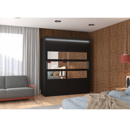 Posuvná skříň se zrcadlem a LED osvětlením TOLEDO 180 Černá+Černá Posuvná skříň se zrcadlem a LED osvětlením TOLEDO 180 Černá+Černá