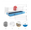 Dětská postel CARINO 90x200 cm se šuplíkem, s matrací, Bílá/Modrá