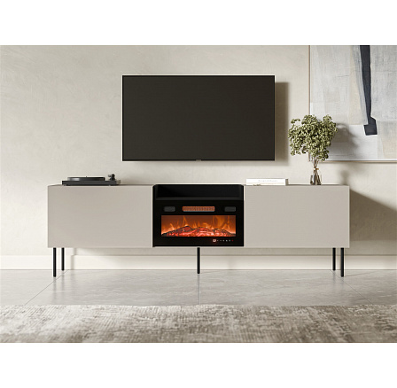 TV komoda KANTON s elektrickým krbem, kašmír / černá