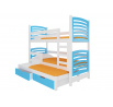 Třílůžková patrová postel s matracemi SORIA White+Blue