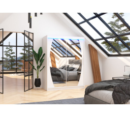 Posuvná skříň se zrcadlem a LED osvětlením ALEN 150 Bílá+Bílá