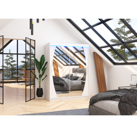 Posuvná skříň se zrcadlem a LED osvětlením ALEN 150 Bílá+Bílá