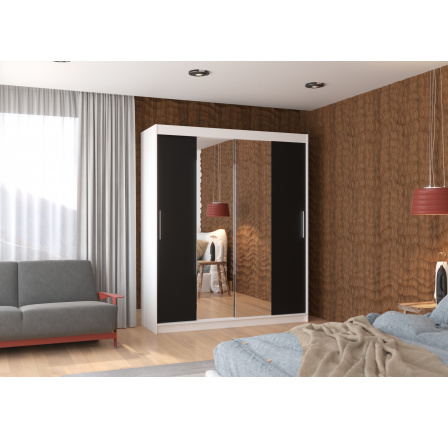 Posuvná skříň se zrcadlem DALLAS 180 Bílá+Černá