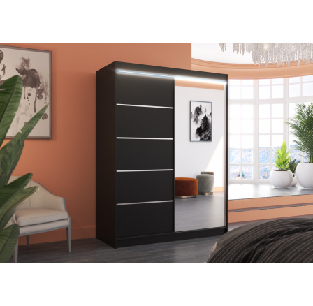 Posuvná skříň se zrcadlem a LED osvětlením LIMBO 150 Černá+Černá