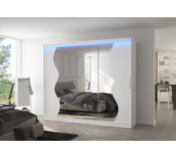 Posuvná skříň se zrcadlem a LED osvětlením SHARON 250 Bílá+Bílá