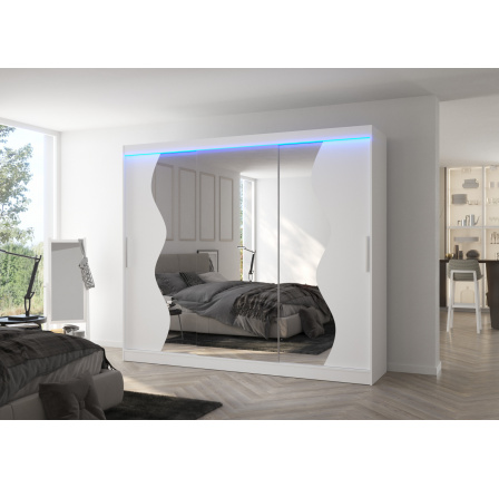 Posuvná skříň se zrcadlem a LED osvětlením SHARON 250 Bílá+Bílá