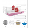 Dětská postel ERYK s přistýlkou 90x200 cm, bez matrace, Bílá/Růžová