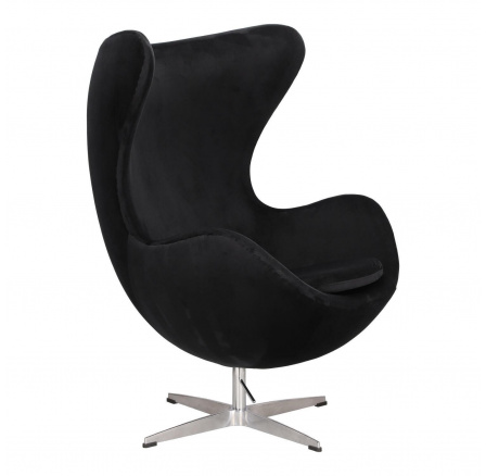 Křeslo Vejce Velvet černé/stříbrná základna