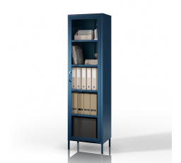 Prosklená vitrína úzká v modré barvě Moderní LUIGI 500 x 1800 x 350 mm