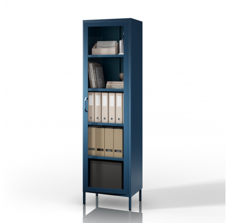 Prosklená vitrína úzká v modré barvě Moderní LUIGI 500 x 1800 x 350 mm