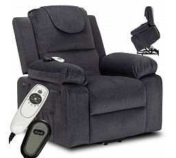 Elektricky polohovatelné masážní křeslo FENIX s funkcí vstávání Tmavý popel