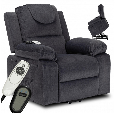 Elektricky polohovatelné masážní křeslo FENIX s funkcí vstávání Tmavý popel