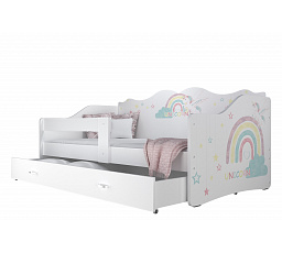 Dětská postel NELA se šuplíkem bez matrace, 160x80 cm, Bílá/Unicorn
