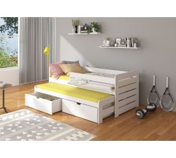 Dvojlůžko s bariérkou a matracemi TOMI 200x90 Bílá