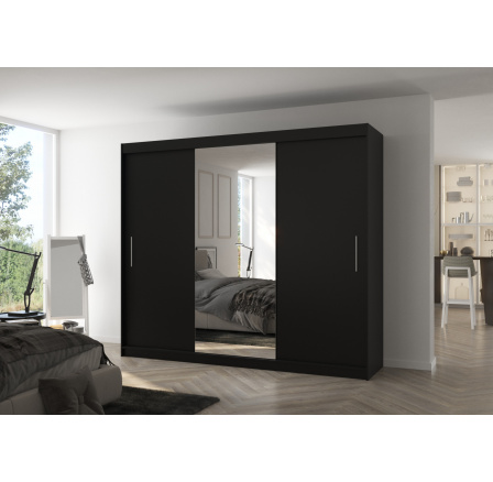 Posuvná skříň se zrcadlem DENIS 250 Černá+Černá Posuvná skříň se zrcadlem DENIS 250 Černá+Černá