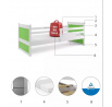 Dětská postel RICO 90x190 cm, s matrací, Bílá/Zelená