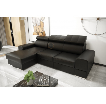 Rohová sedací souprava ROYAL MINI 260×160 přírodní kůže - černá kůže , levá