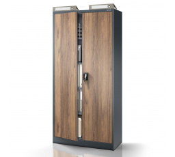 Kancelářská kovová skříň JAN, 900 x 1850 x 400 mm, Eco Design: antracitová/ořech