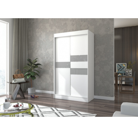 Posuvná skříň s lacobelem BATIA 120 Bílá+Šedý Lacobel