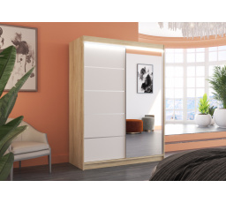 Posuvná skříň se zrcadlem a LED osvětlením LIMBO 150 Sonoma+White