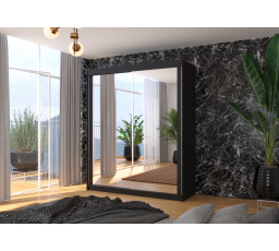 Šatní skříň s posuvnými dveřmi a zrcadlem MORGAN 180 Černá+Černá