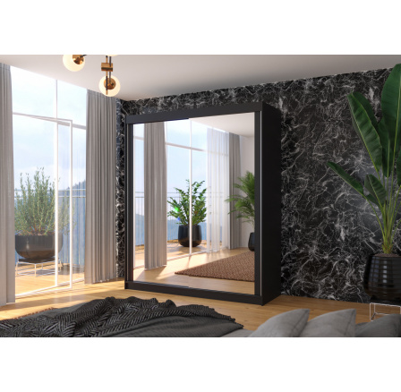 Šatní skříň s posuvnými dveřmi a zrcadlem MORGAN 180 Černá+Černá