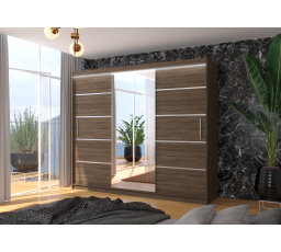 Posuvná skříň se zrcadlem a LED osvětlením SALTO 250 Choco+Choco