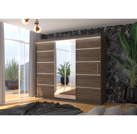 Posuvná skříň se zrcadlem a LED osvětlením SALTO 250 Choco+Choco