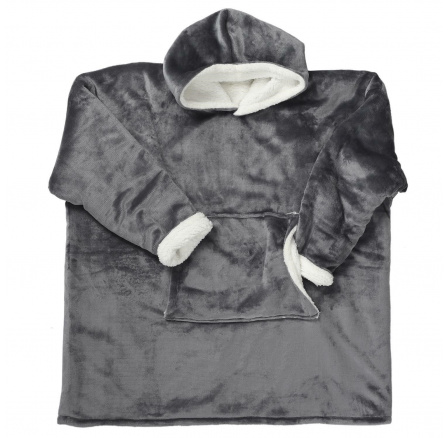Šedá široká zateplená mikina/snuddie s kapsou