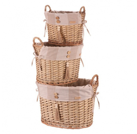 Koš proutěný - regálový, oválný s uchy, cena za sadu 3 ks