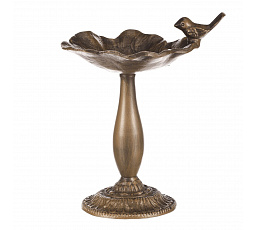 Krmítko/pítko - kovový stojan, s ptáčkem, barva měděná