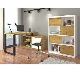 Rohový stůl MARO II Artisan+Černá+Bílá