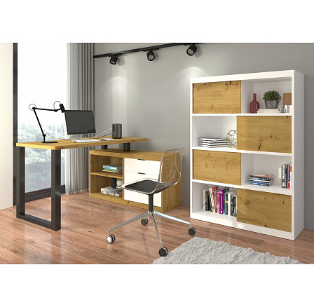 Rohový stůl MARO II Artisan+Černá+Bílá Rohový stůl MARO II Artisan+Černá+Bílá