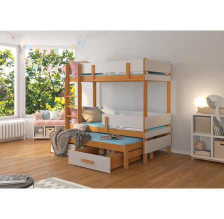 Třílůžková patrová postel s matracemi ETAPO 180x80 Alder+Gray