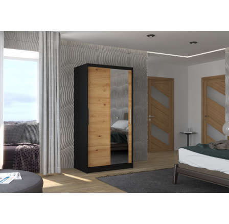 Posuvná skříň se zrcadlem BAROS 100 Černá+Artisan