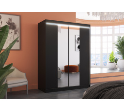 Posuvná skříň se zrcadlem a LED osvětlením FEVER 150 Černá+Černá