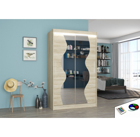 Posuvná skříň se zrcadlem a LED osvětlením OSWALD 120 Sonoma+Sonoma Posuvná skříň se zrcadlem a LED osvětlením OSWALD 120 Sonoma+Sonoma