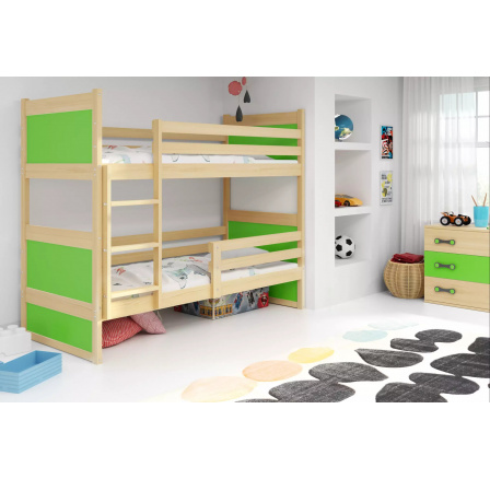 Dětská patrová postel RICO 80x160 cm, bez matrace, Přírodní/Zelená Dětská patrová postel RICO 80x160 cm, bez matrace, Přírodní/Zelená