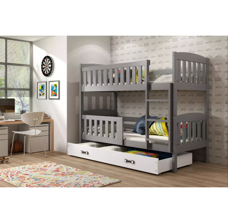 Dětská patrová postel KUBUS se šuplíkem 90x200 cm, bez matrace, Grafit/Bílá