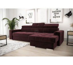 Rohová sedací souprava s funkcí spaní MARGO 160x250 - pravá, odstíny bordó