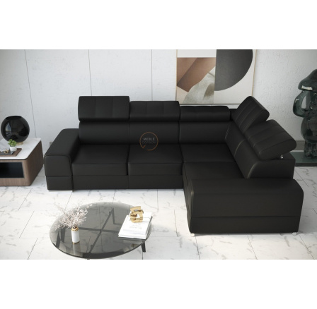 Rohová sedací souprava ROYAL II 280×210 - černá eko kůže , pravá