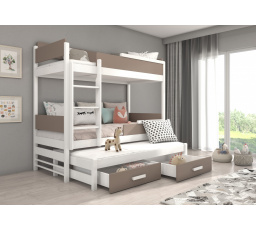 Třílůžková patrová postel s matracemi QUEEN 200x90 Bílá+Lanýž